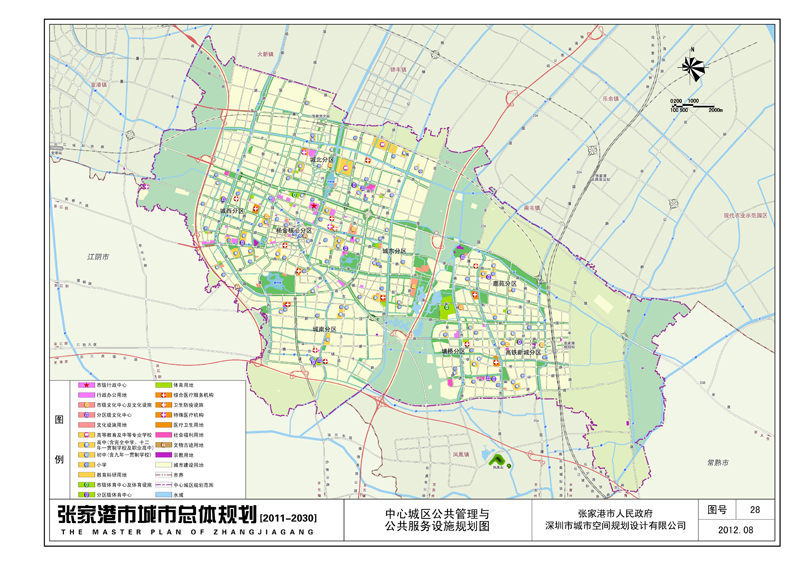 规划(2011-2030)  城北分区中心位于沙洲湖,中兴路周边地区,张家港